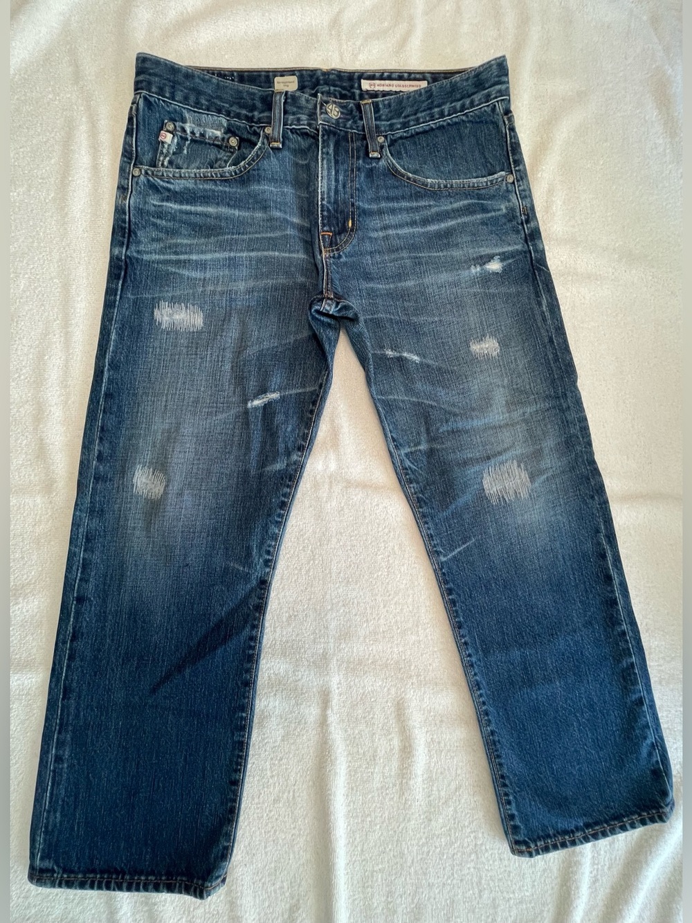 Ag Adriano Goldschmied Women’s Distressed Blue Ex-Boyfriend Crop Jeans